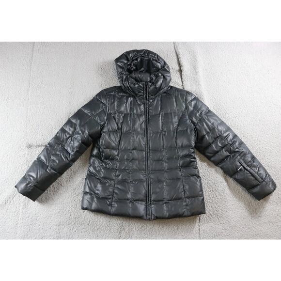 A.N.A Puffer Coat Womens Black Medium Down Jacket Lined Hooded Full Zip - Picture 1 of 9